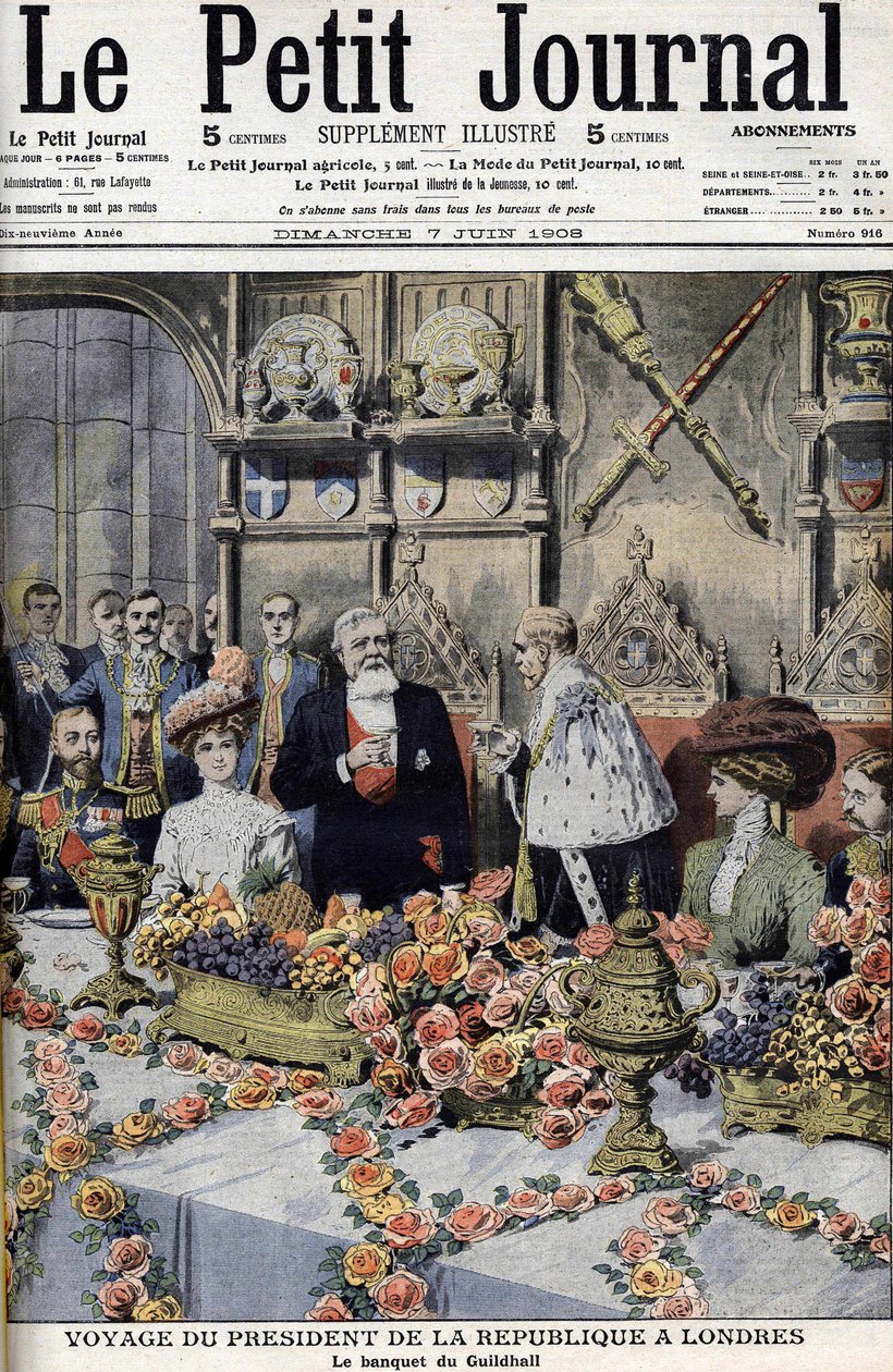 Armand Fallières (1841-1931) francia elnököt Londonban fogadta a főpolgármester a Guildhallban rendezett banketten. Le petit Journal, 1908. június (metszet) alkotó: Anonymous Anonymous