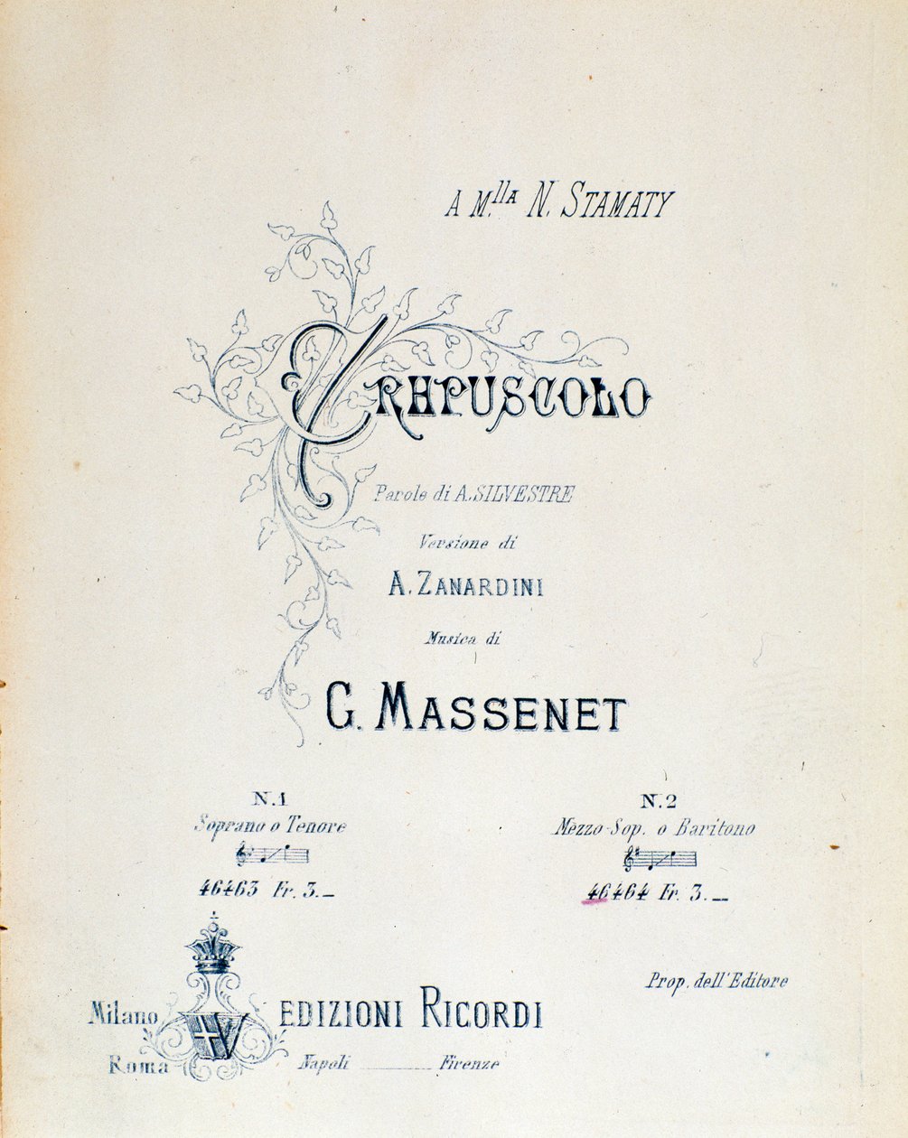 A Crepuscule frontispice, Jules Massenet 5. pásztorkölteménye alkotó: Anonymous Anonymous