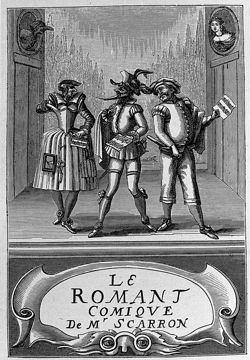 Paul Scarron (1610-1660) francia író „The Comic Roman” című könyvének előlapja. 18. századi metszet. alkotó: Anonymous Anonymous