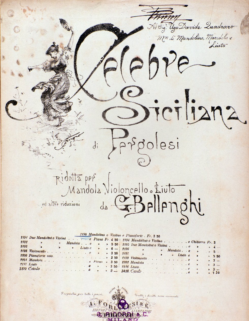 Frontispiece a Celebre siciliana kottájából GB Pergolese-nek tulajdonítva alkotó: Anonymous Anonymous