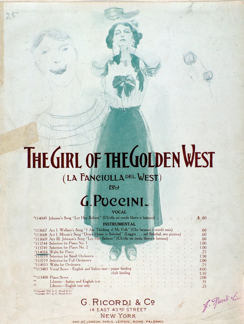 Puccini The Girl of the West című zenéjének frontképe alkotó: Anonymous Anonymous