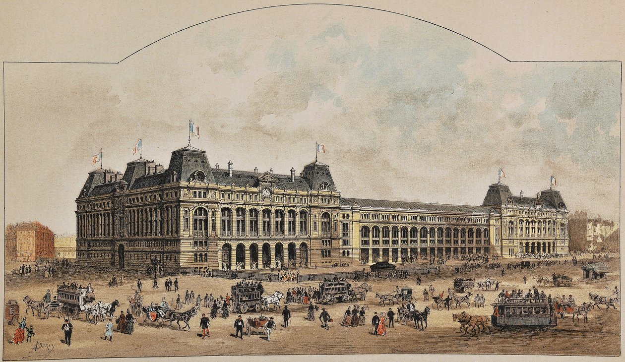 Gare Saint-Lazare (Saint Lazare) 1887-ben, Auguste Victor Deroy (1825-1906). Metszet 1887-ből a „” Paris-Illustrous folyóirat hetilapjában”. alkotó: Anonymous Anonymous