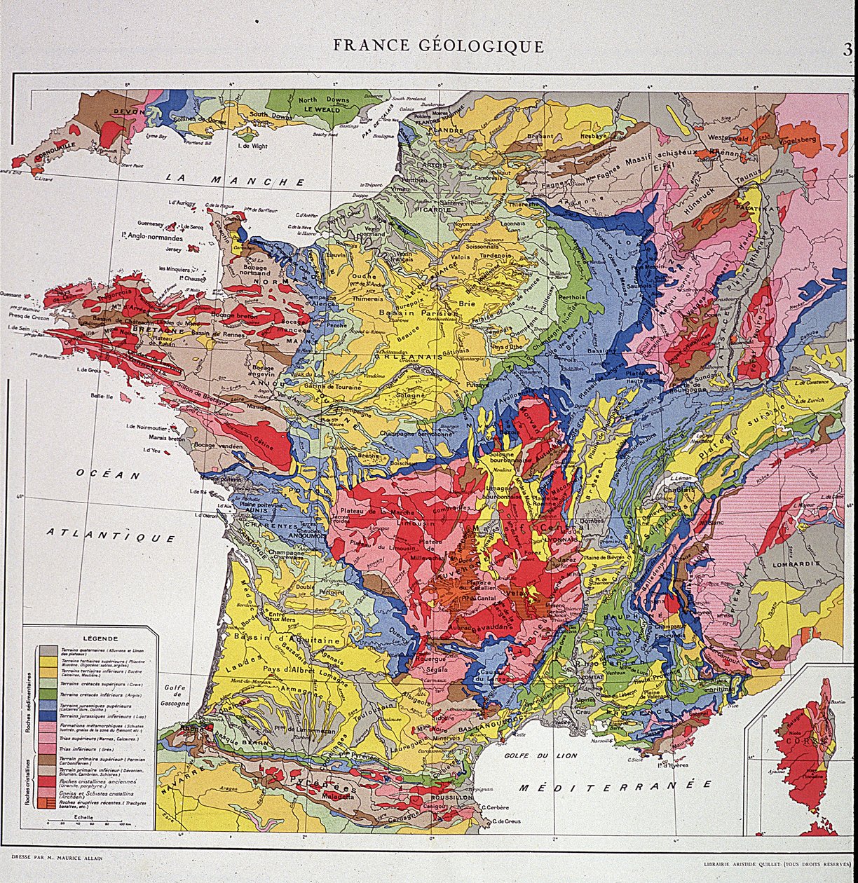 Földrajzi térkép: Geológiai Franciaország – Az 1950-es évek atlasza. alkotó: Anonymous Anonymous