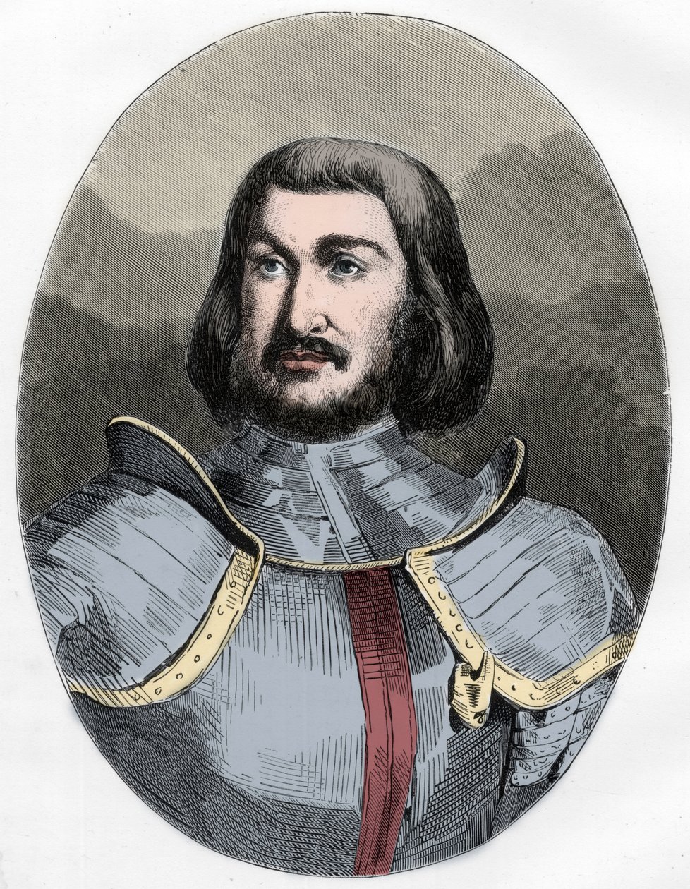 Gilles de Laval, Rais ura (1404-1440) - Gilles de Rais (Retz ou Rays) (1404-1440), Joan of Arc társának portréja - Metszet 1863-ból a „Vörös könyv – Histoire De L