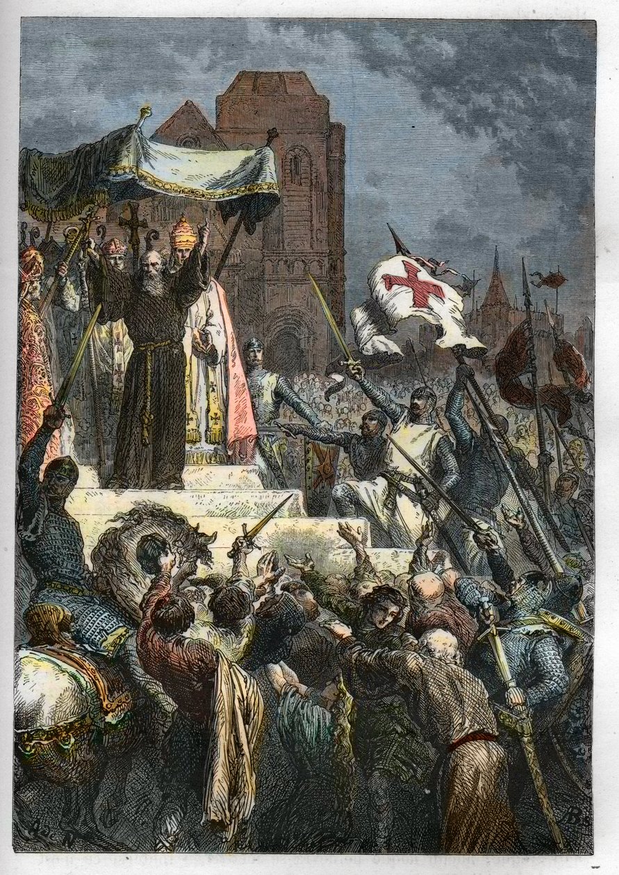 Isten akarja: a clermonti zsinaton (ma Clermont Ferrand (Clermont-Ferrand), Auvergne) Remete Péter (1050-1115) hirdette az első keresztes hadjáratot II. Urbán pápa előtt. alkotó: Anonymous Anonymous