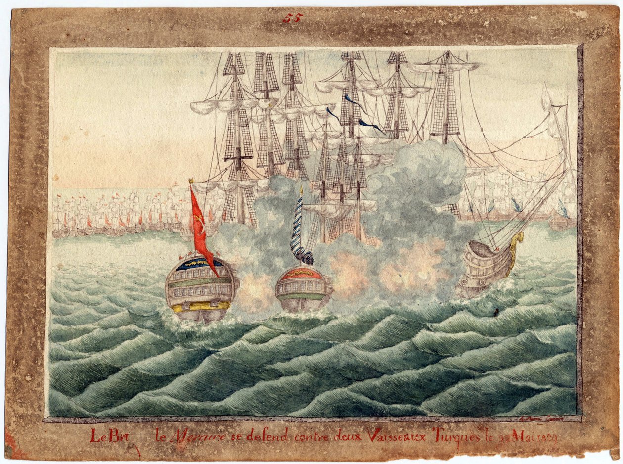 Guerre russo-turque de 1828-1829 - "Mercury" dandár harcban két török hajóval május 14-én alkotó: Anonymous Anonymous