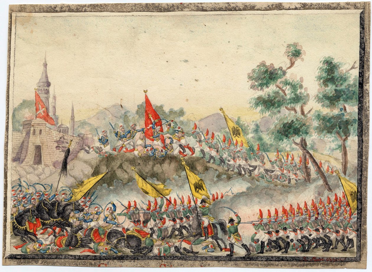 Guerre russo-turque de 1828-1829 - Az orosz hadsereg elfoglalta Izmail (Ismail) erődjét 1790-ben - Anonymous - 1829 - Akvarell papíron - 19x26 - Magángyűjtemény alkotó: Anonymous Anonymous