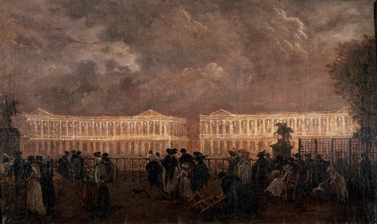 A XV. Lajos tér (ma Place de la Concorde) megvilágítása Párizsban 1782-ben Bal oldalon a jelenlegi Hotel Crillon, jobb oldalon pedig a Hotel de la Marine (Hotel du Garde Meuble). Névtelen festmény alkotó: Anonymous Anonymous