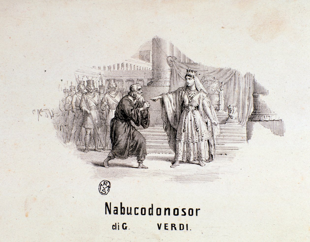 Giuseppe Verdi Nabucco-opera partitúrájának illusztrált frontképe alkotó: Anonymous Anonymous