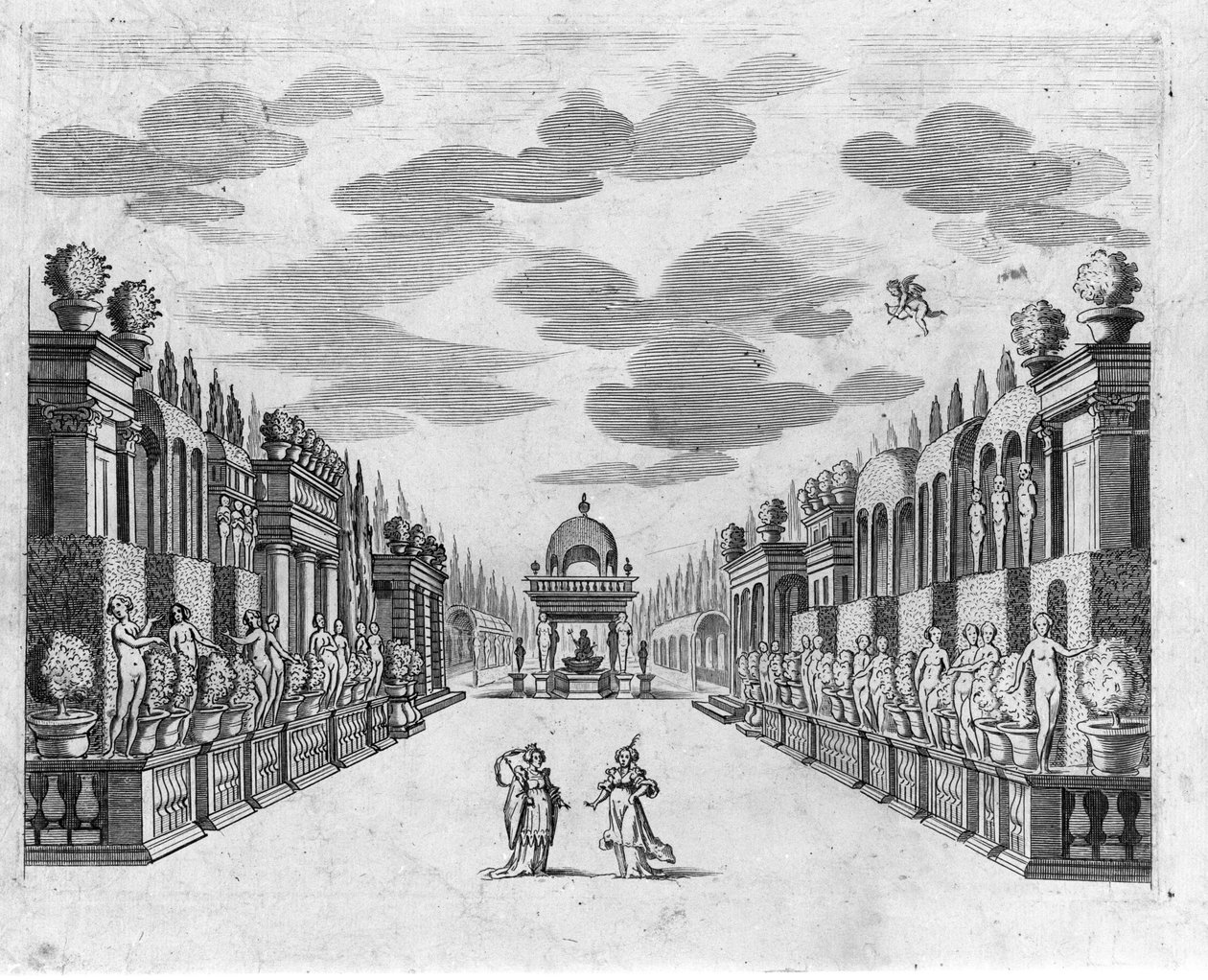Illusztráció az opera II. felvonásának 4. jelenetéhez Francesco Sacrati „” Bellerofonte” 5 felvonásban. A dekorációt Jacopo Torelli készítette alkotó: Anonymous Anonymous
