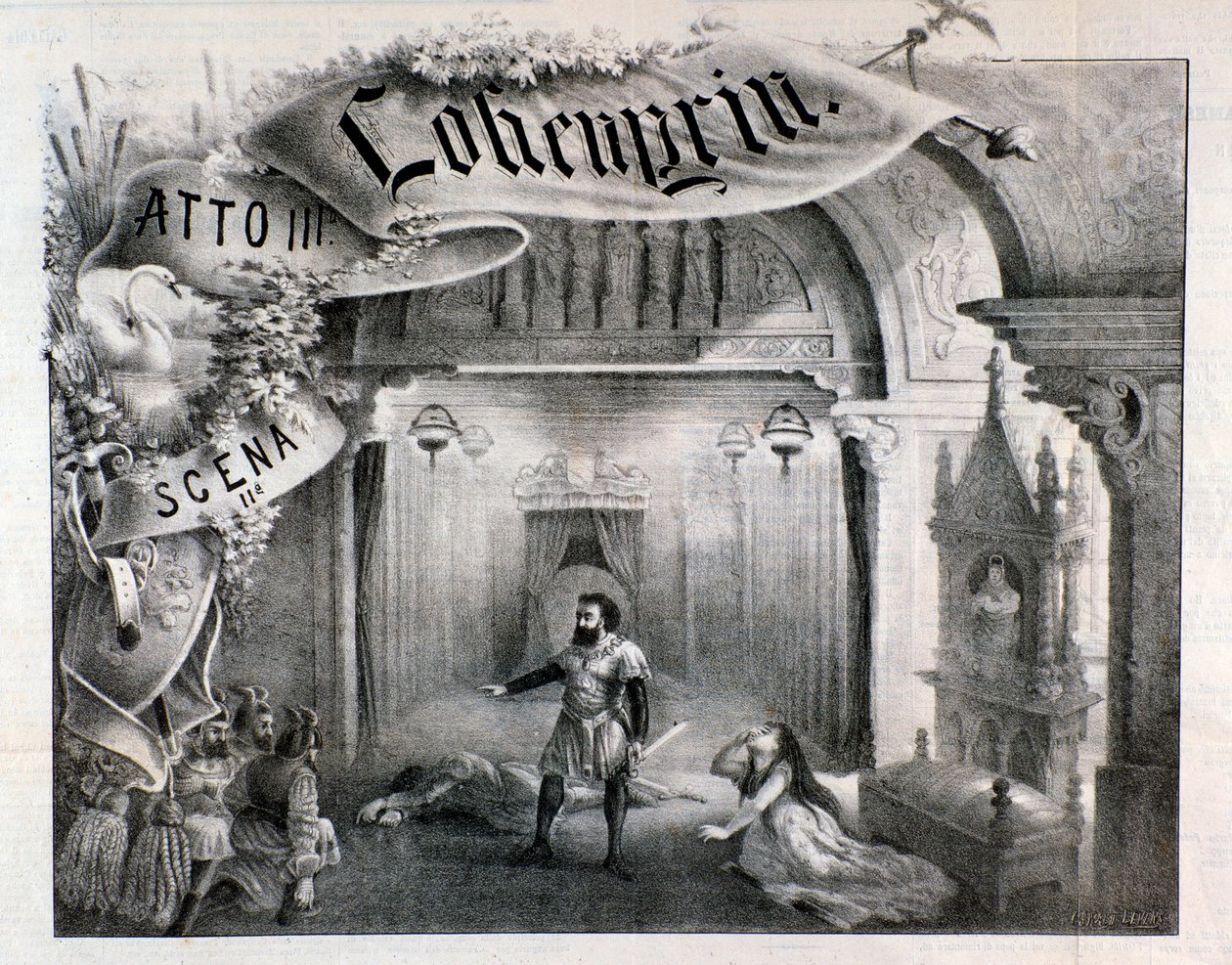 Illusztráció a 2. jelenethez, a Lohengrin, Wagner operája III. felvonása alkotó: Anonymous Anonymous