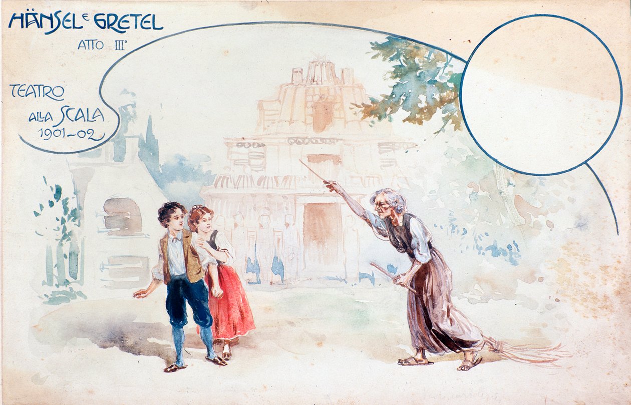 Illusztráció Humperdinck Hansel und Gretel operájáról a teatro alla Scala előadásában alkotó: Anonymous Anonymous