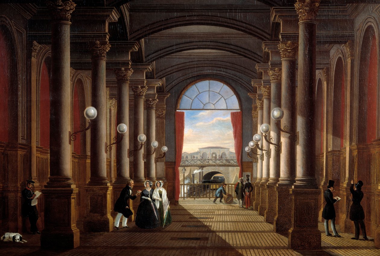 Az egykori állomás belső képe Saint Lazare (Saint-Lazare) Névtelen festmény. 1845 V. 1,35x1,85 m Párizs, Musee Carnavalet alkotó: Anonymous Anonymous