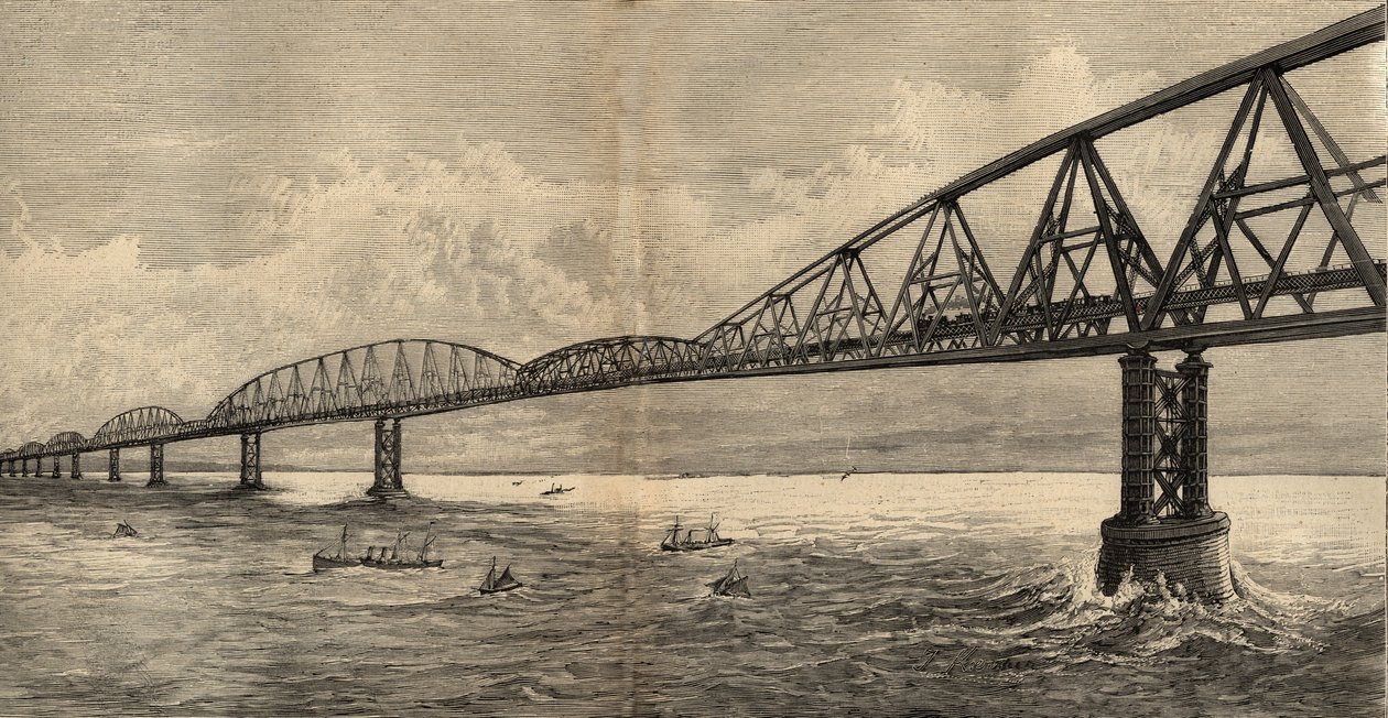 Nemzetközi hídprojekt a csatornán keresztül Calais és Folkestone között - 1890 - metszet 1890 alkotó: Anonymous Anonymous