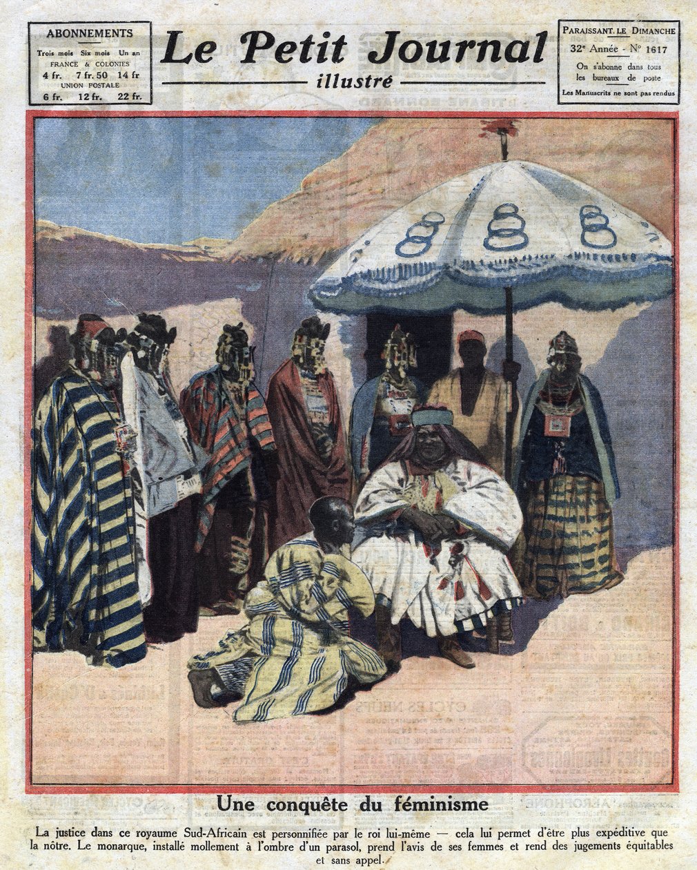Igazságszolgáltatás és feminizmus a fekete-afrikai országokban: egy dél-afrikai király tanácskozik nőivel, mielőtt ítéletet mond. Az illusztráció a „” Le petit Journal” című könyvből vett, 1921.12.18. Gyűjteményi díj alkotó: Anonymous Anonymous