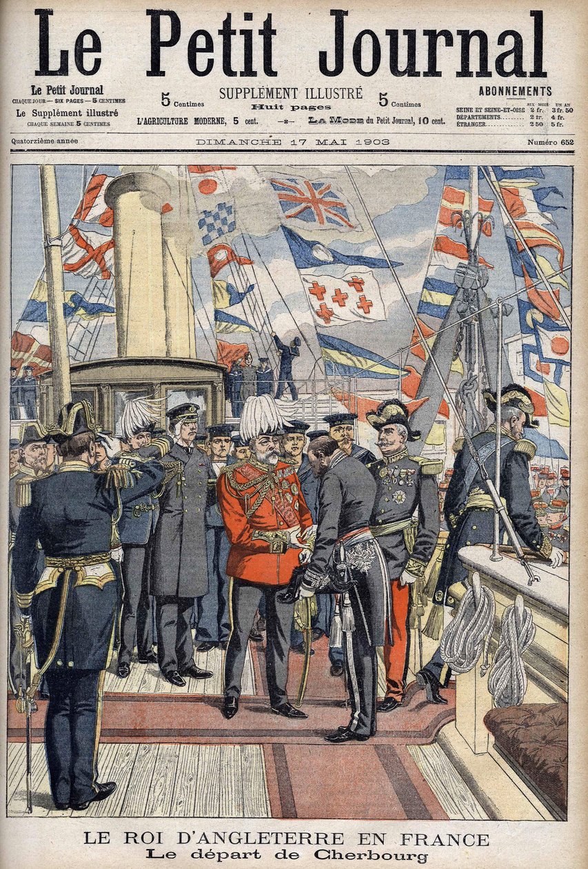 VII. Edward király franciaországi utazása után elhagyta Cherbourgot. Le Petit Journal, 1903. május. alkotó: Anonymous Anonymous