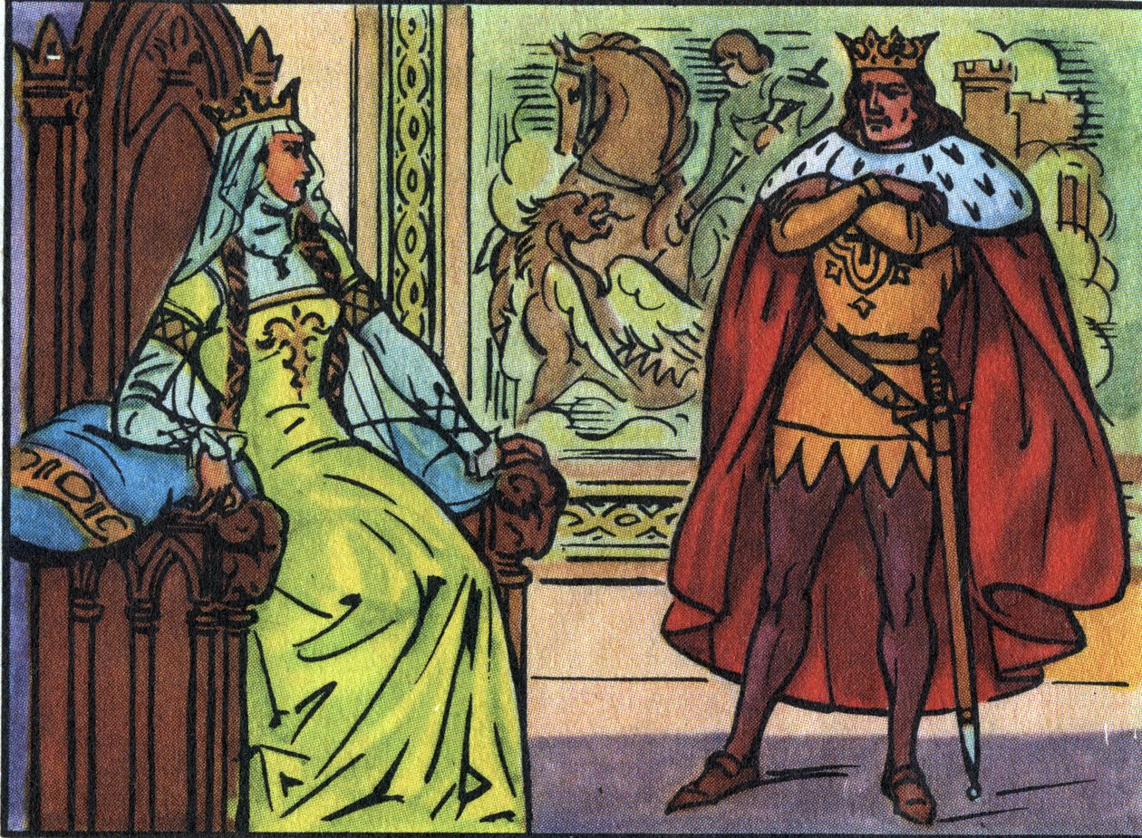 X. Lajos francia király Hutin (1289-1316) Burgundi Margaritával (1290-1315). Névtelen illusztráció a „Franciaország uralkodóinak és államfőinek gyűjteményében”. 20. század. Magángyűjtemény. alkotó: Anonymous Anonymous
