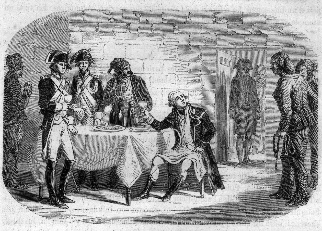 Armand Louis de Gontaut de Biron herceg, a Rajna és Var Armees főtábornoka utolsó pillanata; meghalt 1793-ban - Metszet Alphonse de Lamartine (1790-1869) „Histoire des Girondins” című könyvébe 1865-1866. Magángyűjtemény alkotó: Anonymous Anonymous