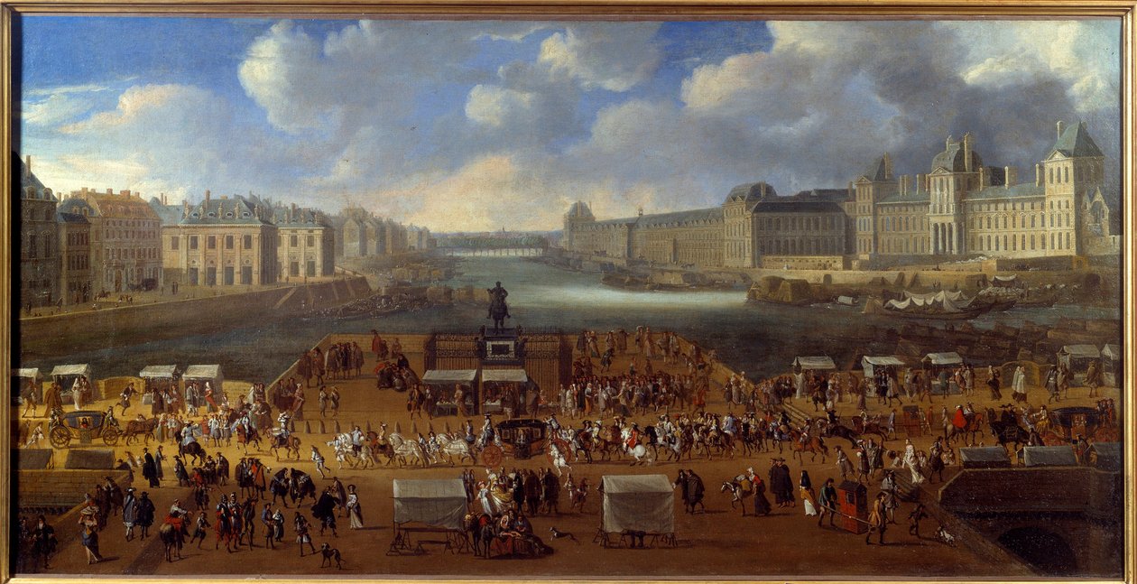 Le Pont Neuf a Place Dauphine bejárata felől nézve, a hídon egy kortézs átjárója 1669-ben Anonymous festmény. Nap. 0,81x1,62 m Párizs, Carnavalet múzeum alkotó: Anonymous Anonymous
