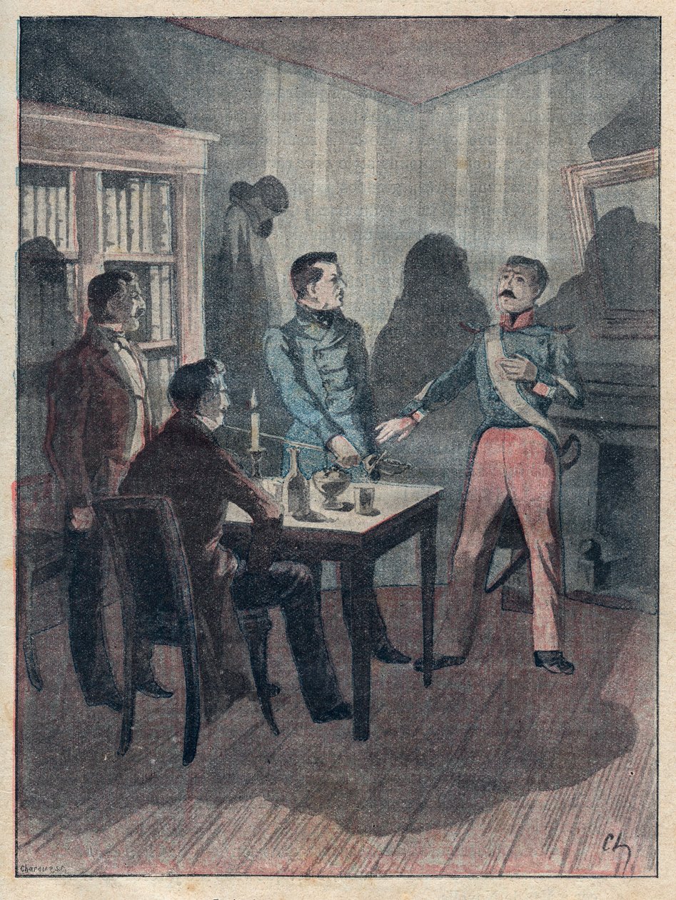 Le jure (Eskü) Boriestól ​​– Jules Beaujoint „A La Rochelle négy őrmestere nagy történelmi és drámai elbeszélésébe” metszet – 1900 körül alkotó: Anonymous Anonymous