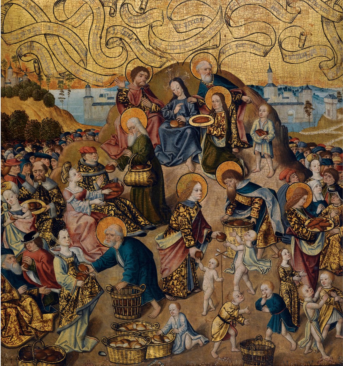 ""Az öt kenyér és két hal csodája"" Anonymous festmény fára, 1500 körül (Az öt kenyér és két hal csodája, Anonymous) c 1500 - Olaj, fa, 68,9x62,7 - Magángyűjtemény alkotó: Anonymous Anonymous