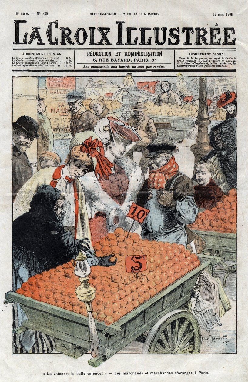 A narancskereskedők (La valence) Párizsban 1905-ben – az 1905-ös „La-Croix-Illustree” borítója alkotó: Anonymous Anonymous