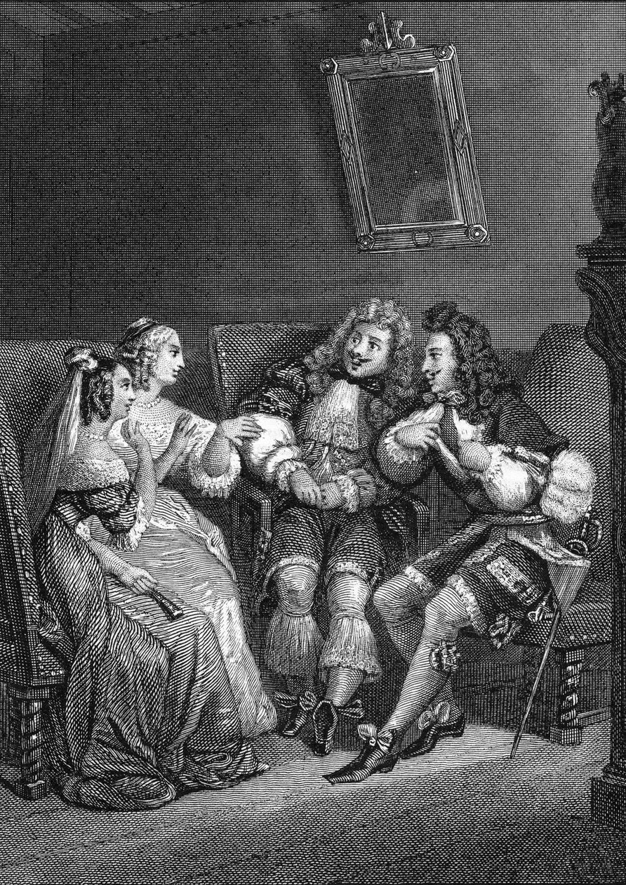 Az értékes, nevetséges metszet Vernet után Jean-Baptiste Poquelin dit Moliere műveiből (Jean Baptiste Poquelin) alkotó: Anonymous Anonymous