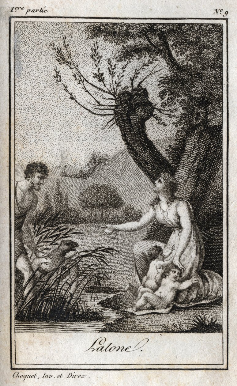 Leto, Letone, Latona, 1819-es metszete Charles Albert Demoustier (1760-1801) „Levelek Emilie-nek a mitológiáról” című könyvében. Magángyűjtemény. alkotó: Anonymous Anonymous