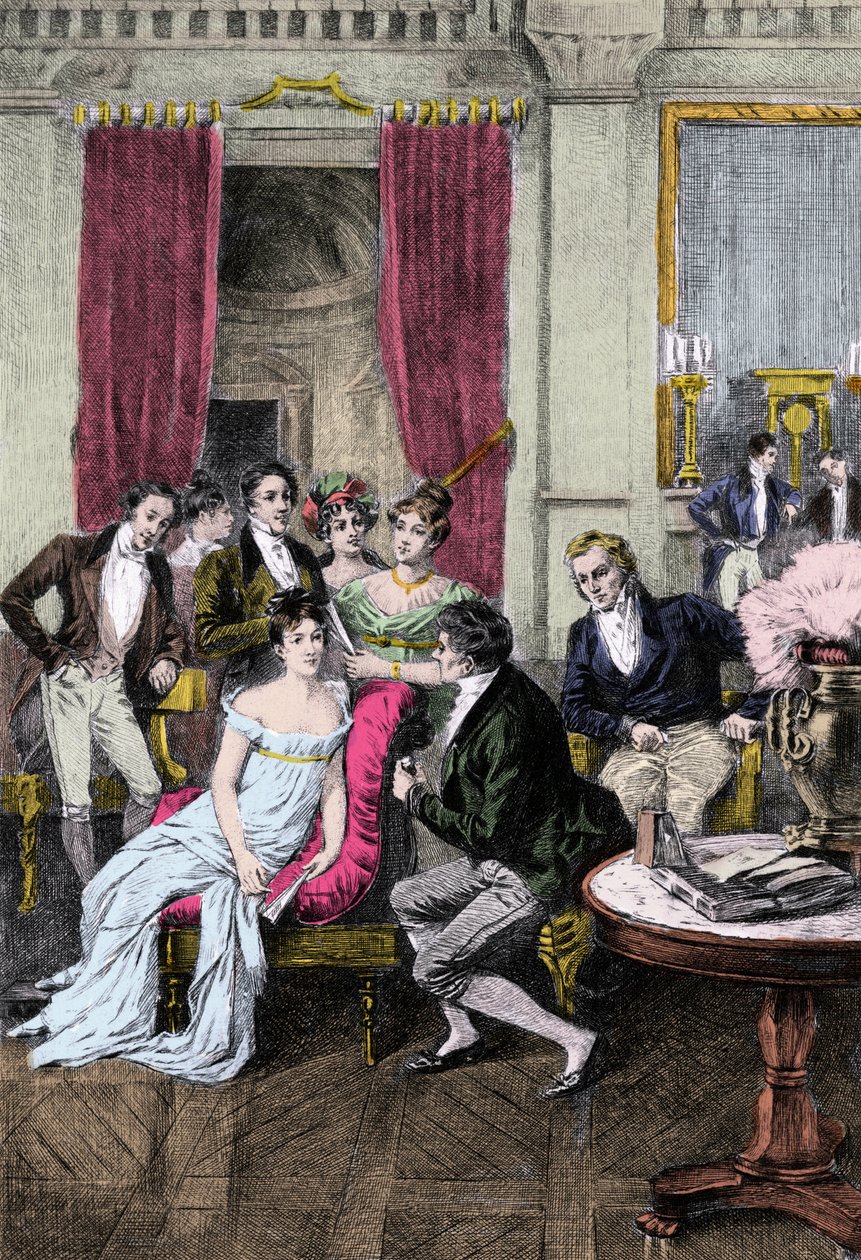 Irodalmi szalon: „” Madame Recamier körül”” Madame Juliette Recamier (1777-1849) irodalmi és politikai személyiségekkel körülvéve: Charles Nodier (1780-1844), Francois Rene de Chateaubriand vikomt (1768-1848), Sophie Gay (1727-188). ), Benjamin Constant alkotó: Anonymous Anonymous