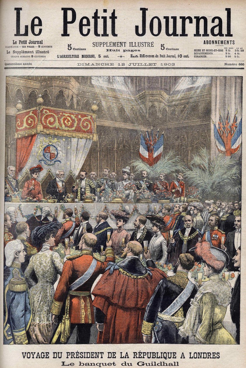 London, Nagy-Britannia. Loubet elnök útja. Sir Marcus Samuel fogadása a Guildhallban. Le Petit Journal, 1903. július (metszet) alkotó: Anonymous Anonymous