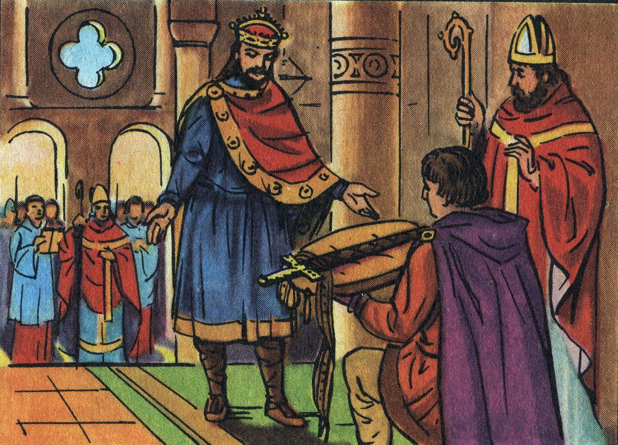 I. Lajos jámbor vagy Debonnaire (778-840) visszakapta a papság által elkobzott kardját. Névtelen illusztráció a „Collection des souverains et chefs d