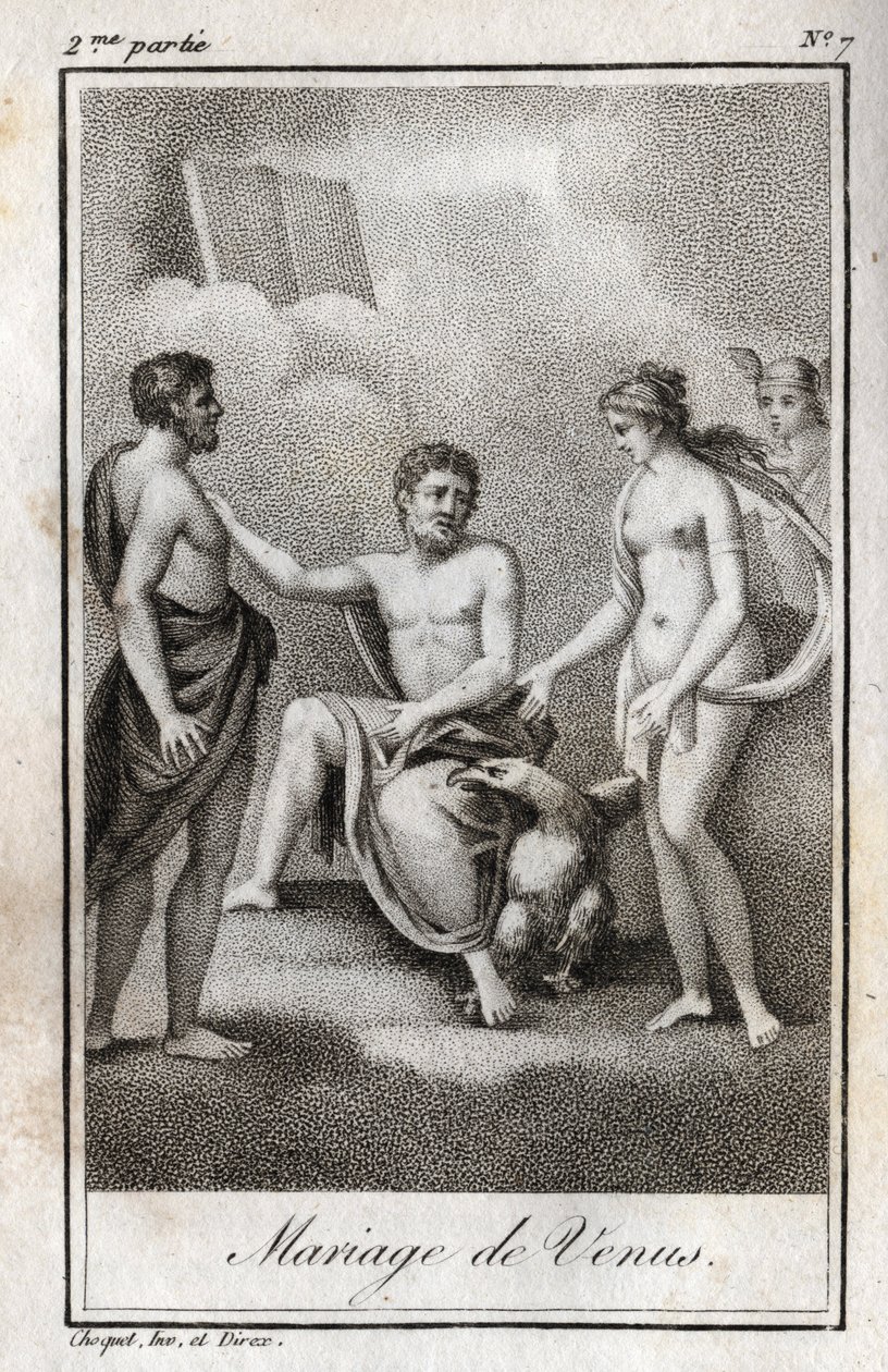 Házasság a Mars és a Vénusz között. Metszet 1819-ből Charles Albert Demoustier (1760-1801) „Lettres a Emilie sur la mythologie” című művében. Magángyűjtemény. alkotó: Anonymous Anonymous