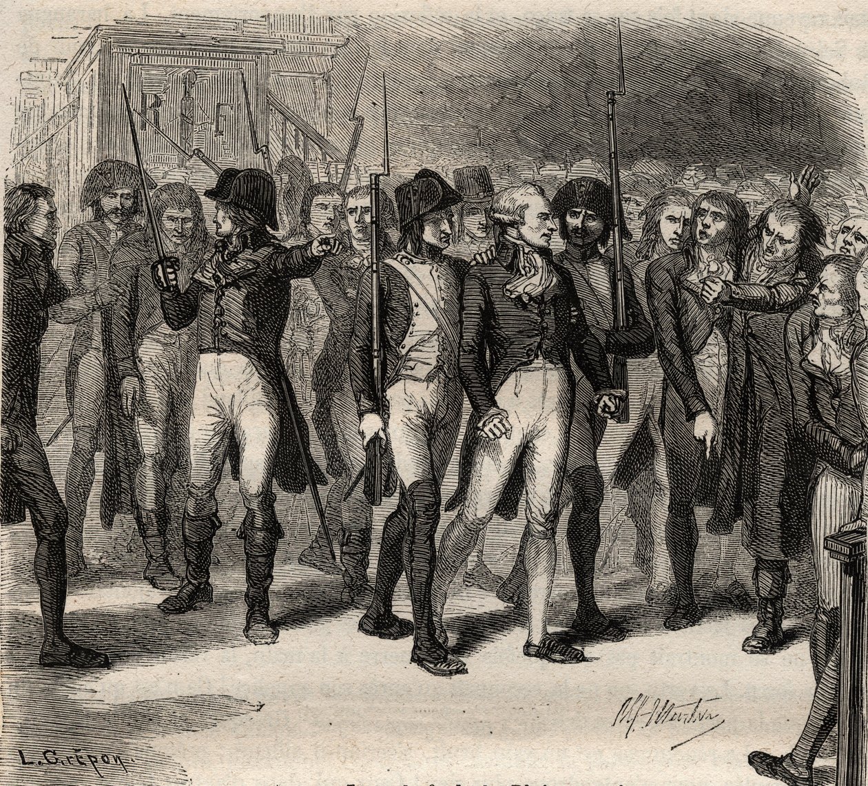 Maximilien Robespierre-t és vádlotttársát az Egyezmény keretében 1794-ben letartóztatták Privát ragasztó alkotó: Anonymous Anonymous