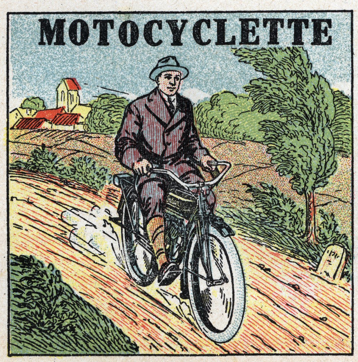 Mechanikus vonóerő: motorkerékpár. 1925 névtelen illusztrációja. Magángyűjtemény. alkotó: Anonymous Anonymous