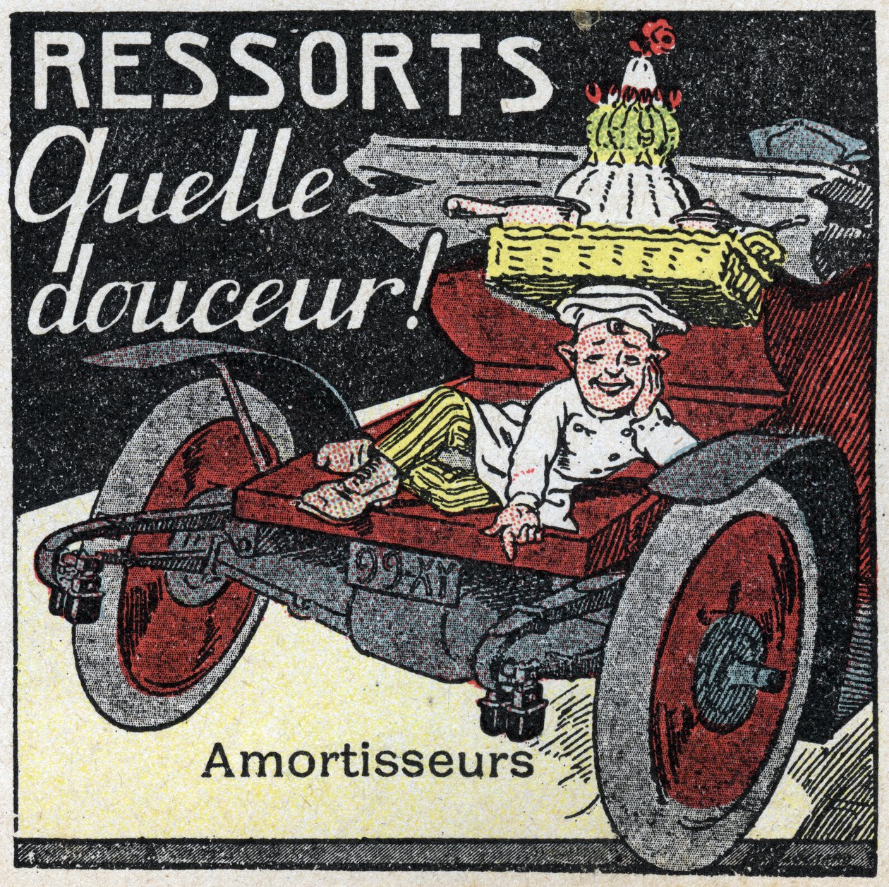 Mechanikus vonóerő: gépkocsi lengéscsillapító rugók. Névtelen illusztráció 1925-ből. Magángyűjtemény. alkotó: Anonymous Anonymous