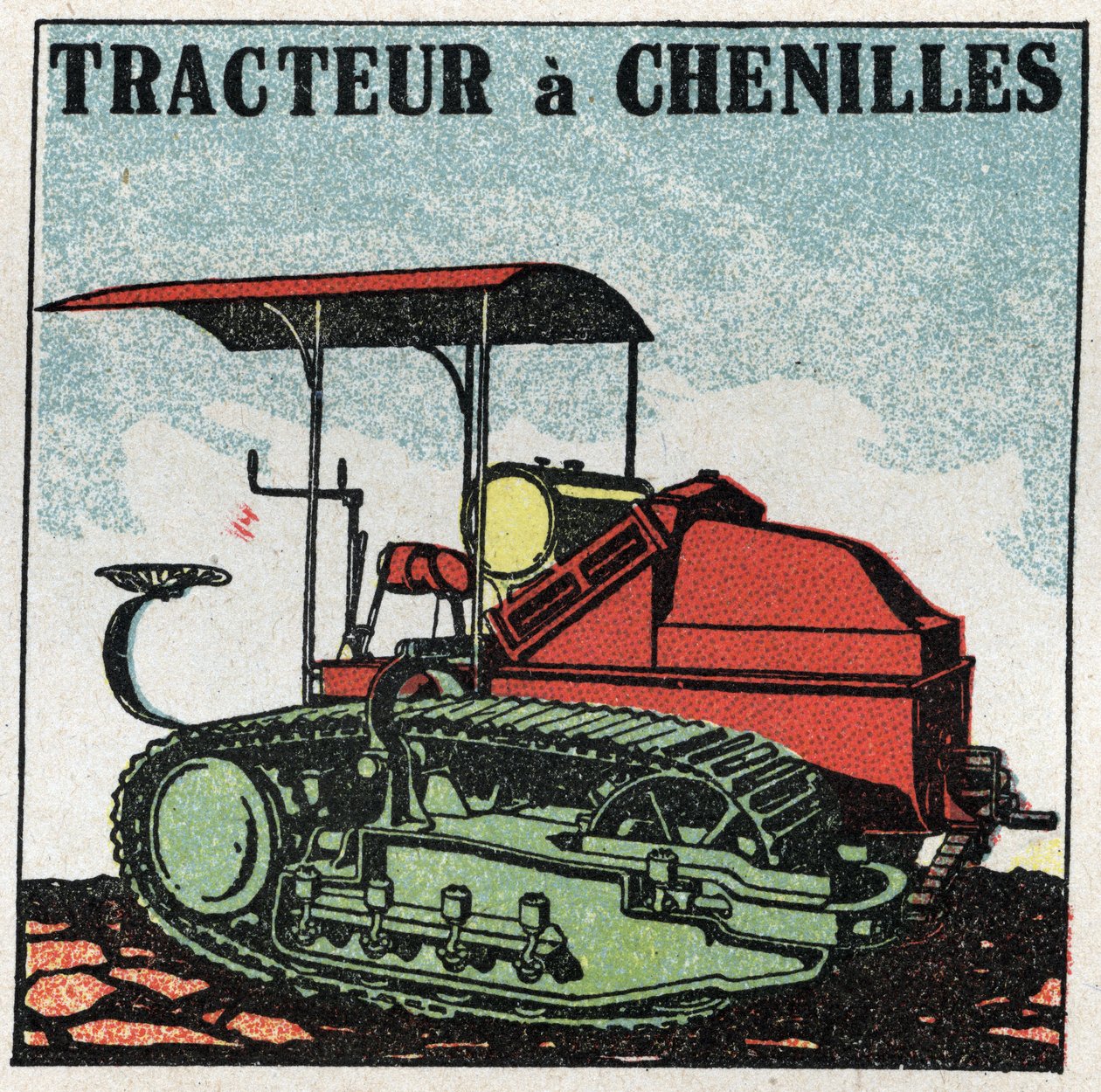 Mechanikus vonóerő: lánctalpas traktor. 1925 névtelen illusztrációja. Magángyűjtemény. alkotó: Anonymous Anonymous