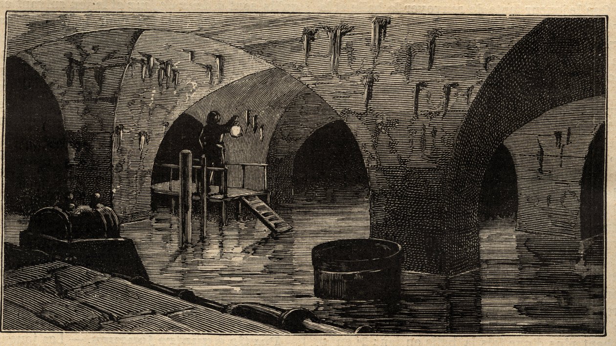 Menilamount víztározó - Párizs - 1890 - metszet 1890 alkotó: Anonymous Anonymous