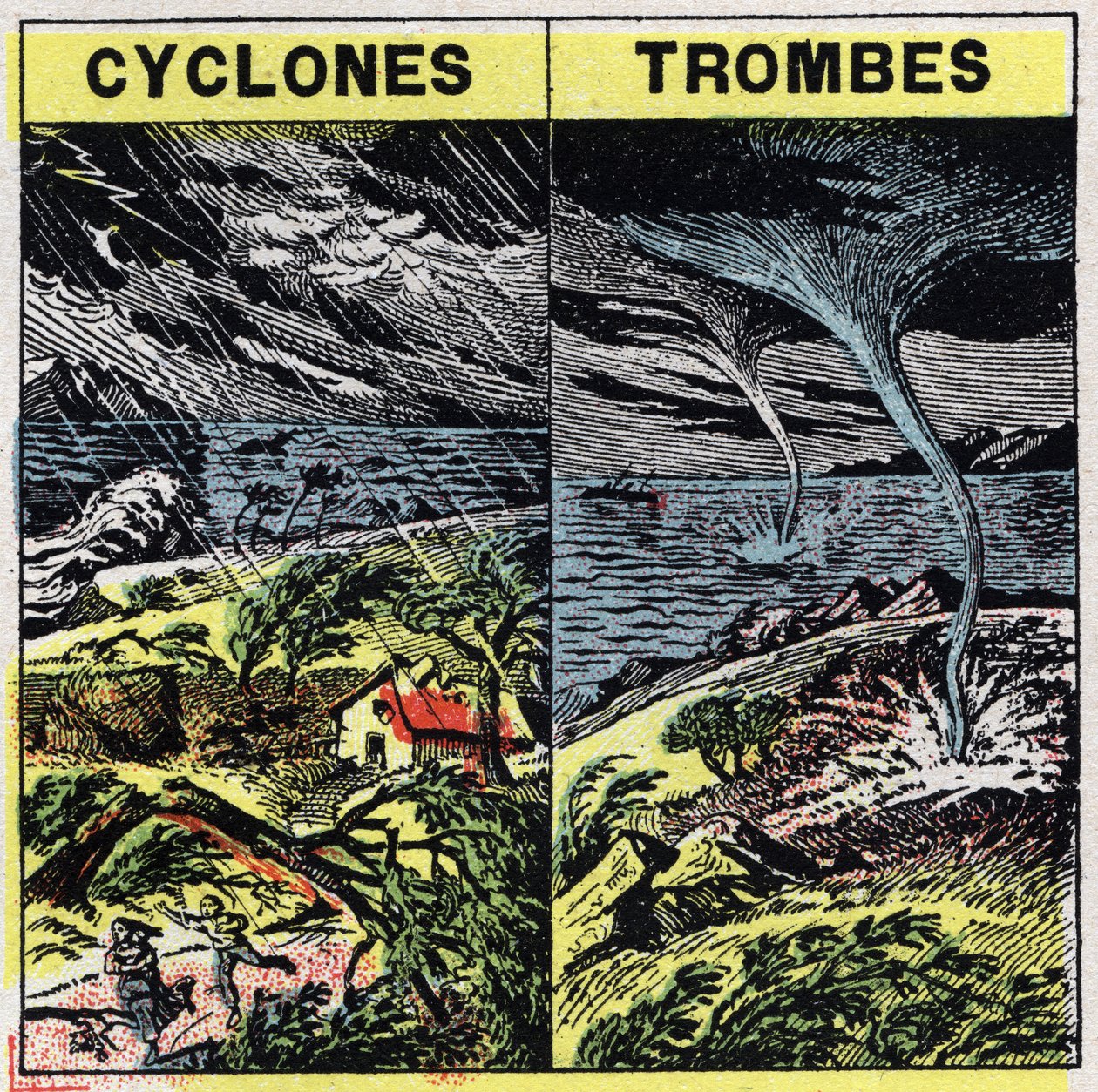 Meteorológia: ciklonok és törzsek (tornádók). 1925 névtelen illusztrációja. Magángyűjtemény. alkotó: Anonymous Anonymous