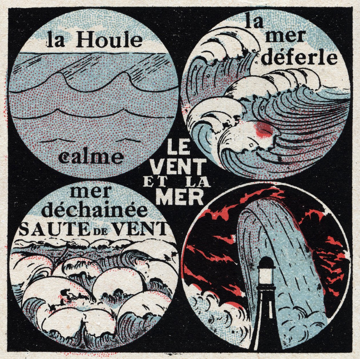 Meteorológia: a szél hatása a tengerre. A nyugodt hullámzás, a tenger deferle, tengeri dechainee, hullám. Névtelen illusztráció 1925-ből. Magángyűjtemény. alkotó: Anonymous Anonymous