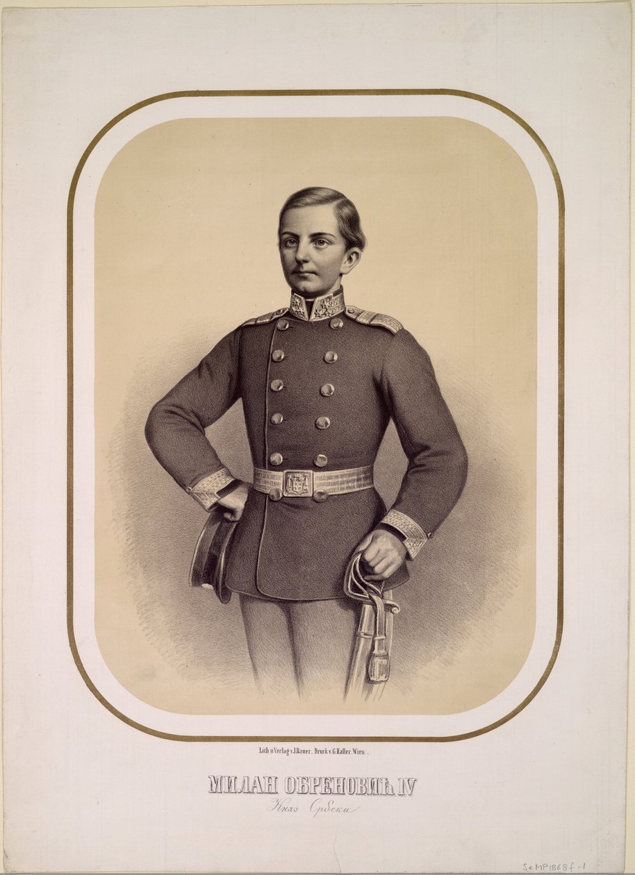 I. Milánó (1854-1901), Szerbia királya – Anonymous – c. 1869 - Litográfia - 47x34 - Magángyűjtemény alkotó: Anonymous Anonymous