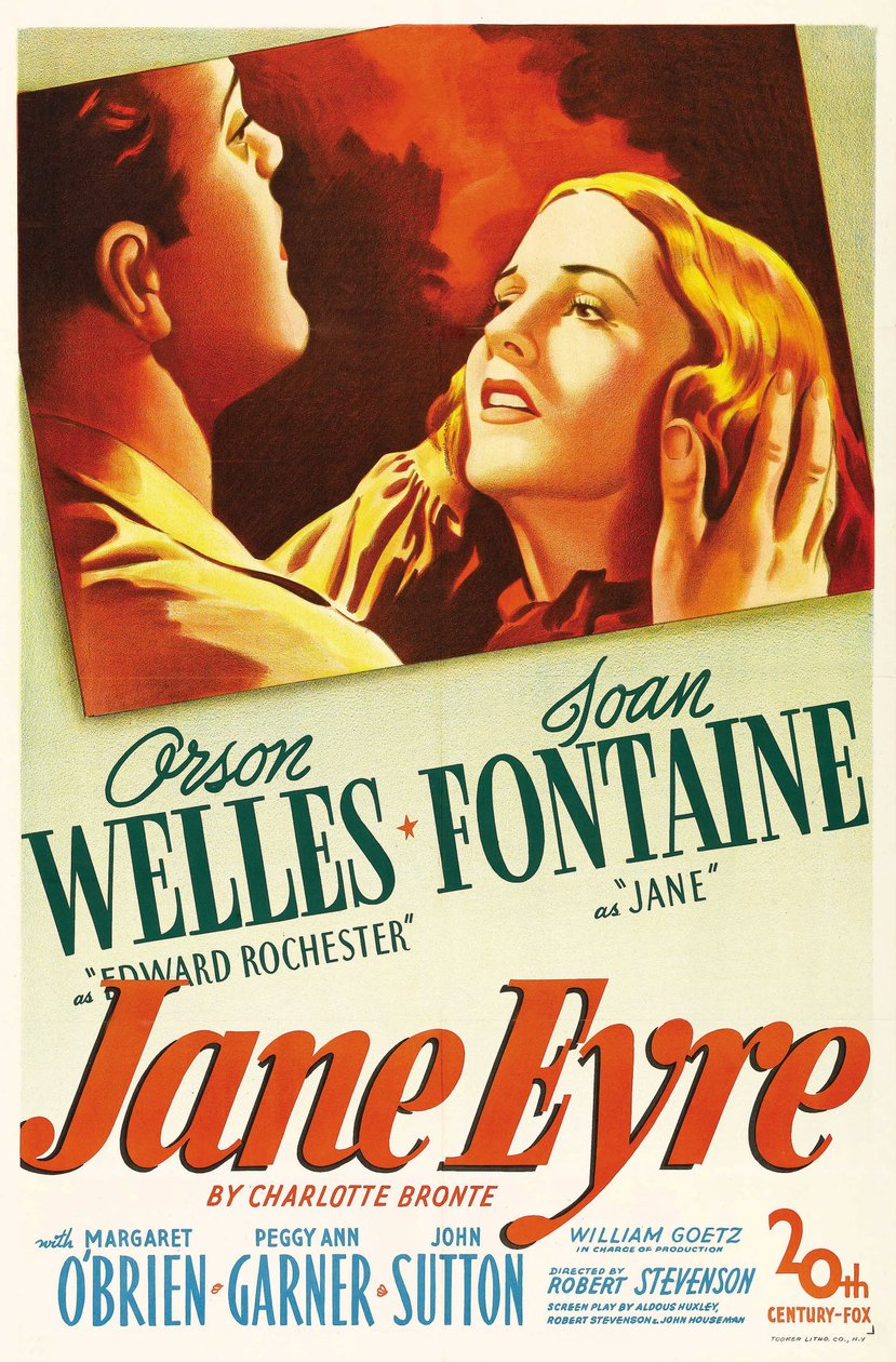Filmplakát a „Jane Eyre” című filmből, amelyet Charlotte Bronte írt és Robert Stevenson rendezett 1944-ben, Orson Welles színészekkel Edward Rochestert és Joan Fontaine-t Jane-ként. Magángyűjtemény. alkotó: Anonymous Anonymous