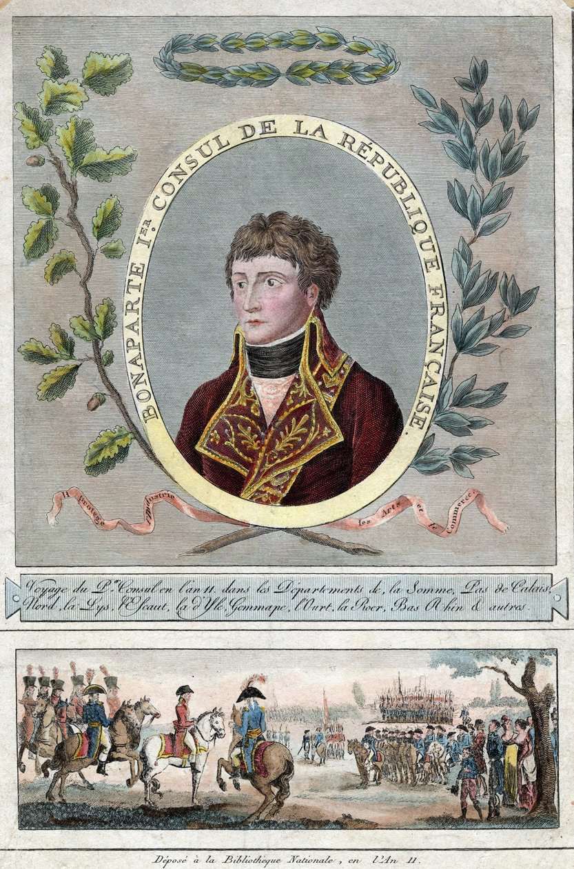 Napóleon Bonaparte, mint Franciaország első konzulja - Anonymous - 1802 - Rézkarc, akvarell - 28,1x17,9 - Magángyűjtemény alkotó: Anonymous Anonymous