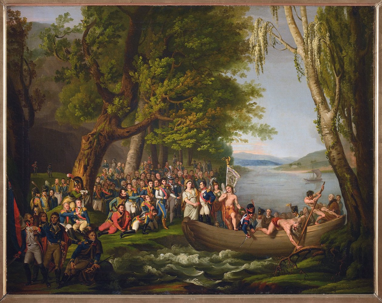 Napoleon traverse le Styx et rejoint les heros de la Grande Armee – Napoleon Crossing the Styx és csatlakozik a Grande Armee hőseihez, akik Franciaországért haltak meg, Anonymous. Olajfestmény. Mérete: 64x79 cm. Magángyűjtemény alkotó: Anonymous Anonymous