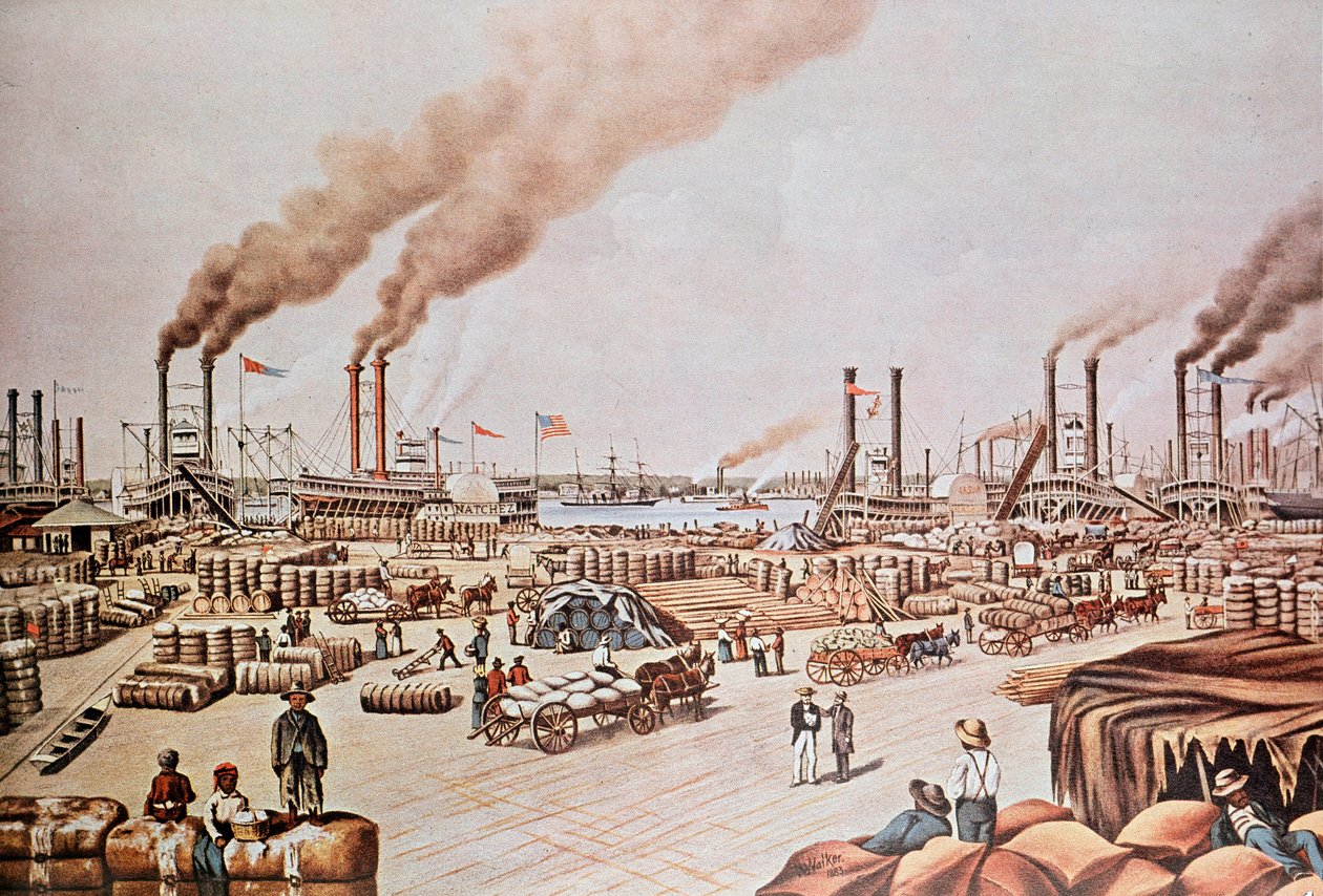 New Orleans Harbor Wharf (Egyesült Államok): Cotton Loading. 1876. Magángyűjtemény. alkotó: Anonymous Anonymous