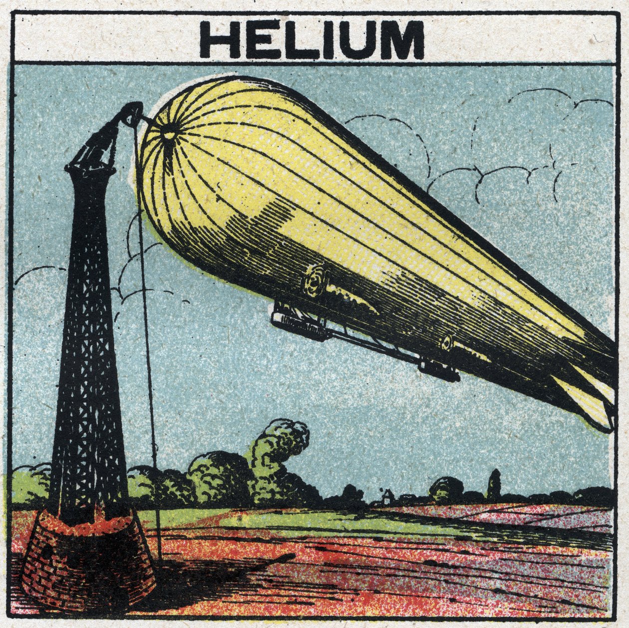 Új gáztulajdonságok: a zeppelin héliummal felfújódik. Névtelen illusztráció 1925-ből. Magángyűjtemény. alkotó: Anonymous Anonymous