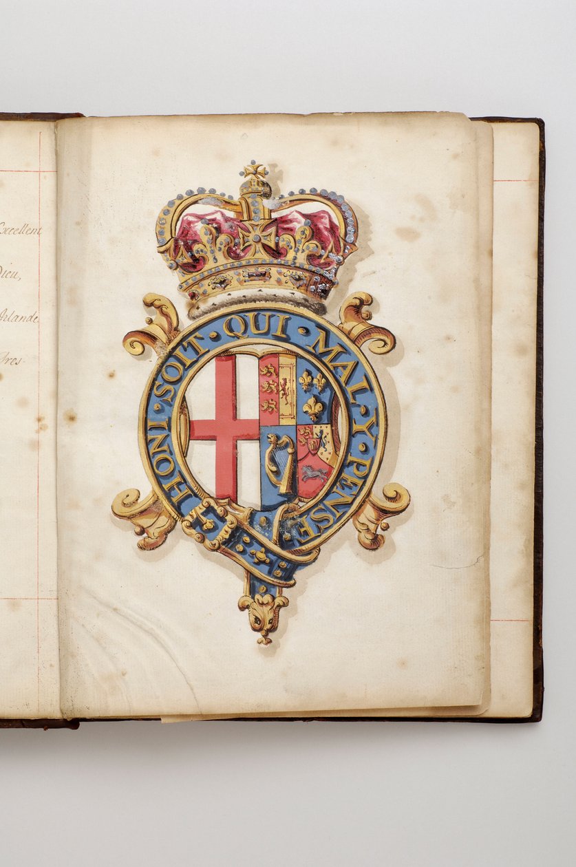 Harisnyakötő rend: Charles Fitzroy, Grafton hercege tulajdonában lévő statútumok – a hanovriaiak királyi karjai 1714-től 1801-ig (akvarell kézirat, XVIII. század kezdete) alkotó: Anonymous Anonymous