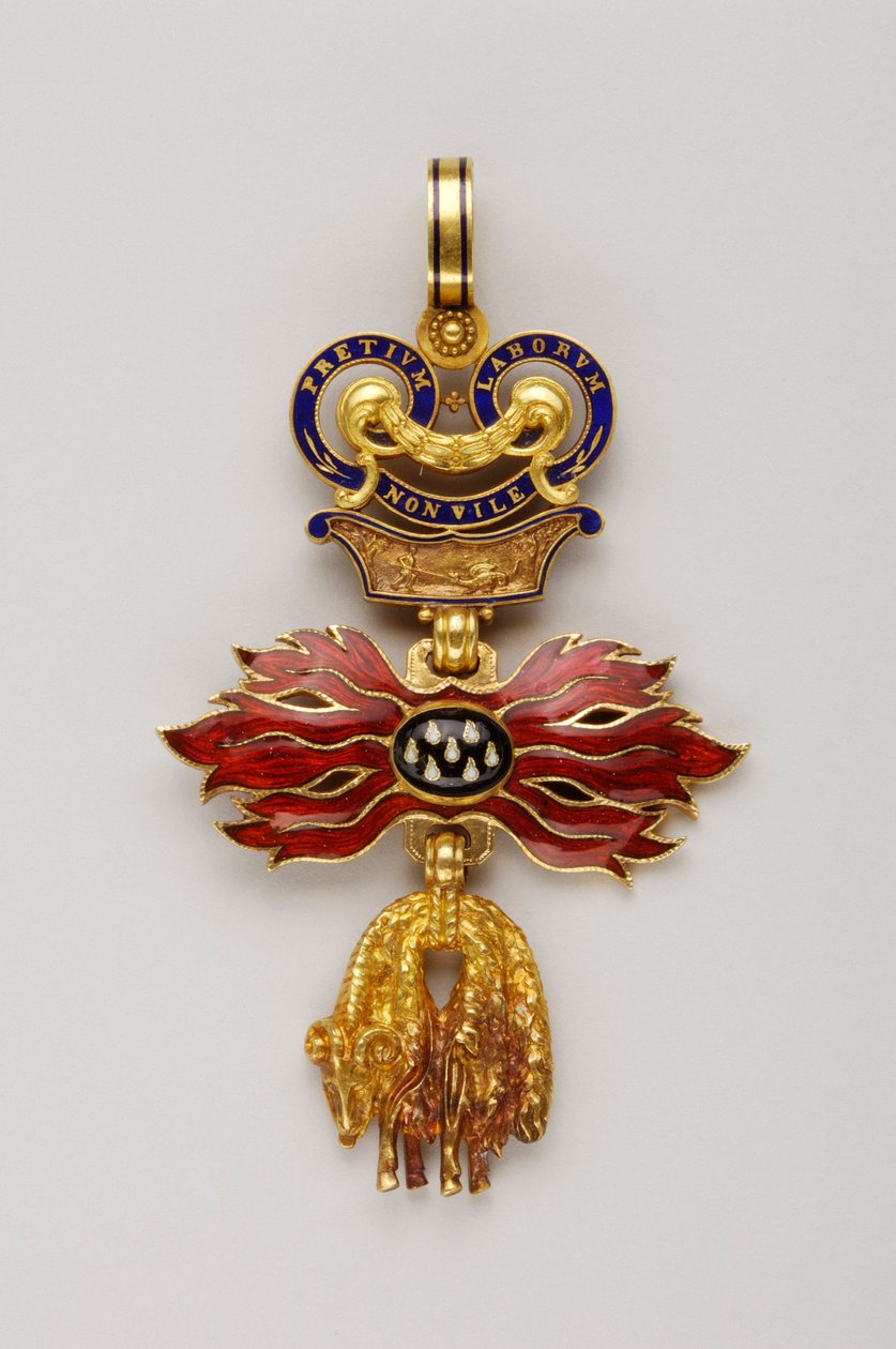 Aranygyapjú rend: Osztrák aranygyapjú - Csökkentett jelvény - 1850-1900 - Arany és emálok - H 6,2 cm; Szé 4,1 cm; Súly: 20 g - Magángyűjtemény alkotó: Anonymous Anonymous