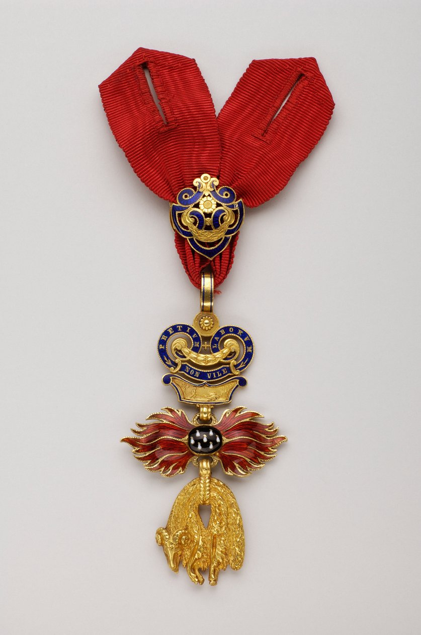 Aranygyapjú rend: Osztrák aranygyapjú - Csökkentett jelvény - 1850-1900 - Arany és emálok - Magasság: 7,6 cm; Sz: 4,5 cm; Súly: 42 g - Magángyűjtemény alkotó: Anonymous Anonymous