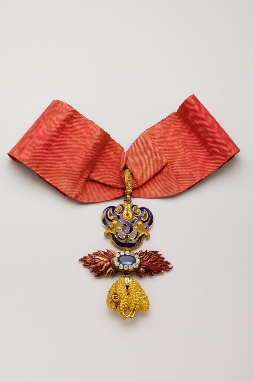 Aranygyapjú rend: Spanyol aranygyapjú - Jean Charles de Saldanha Oliveira e Daun (1790-1876) jelvénye - 19. század közepe - Arany, gyémánt, zafír és emálok - H 10,6 cm; sz 7,6 cm; súly: 96 g - Magángyűjtemény alkotó: Anonymous Anonymous