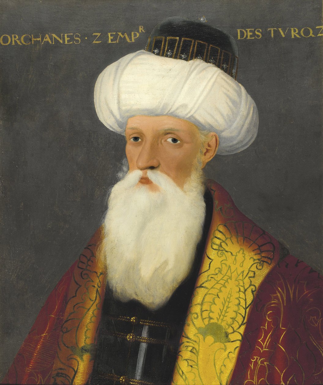 Orhan, Orkhan ou Urchan – I. Orhan (1281-1362), az Oszmán Birodalom névtelen szultánjának portréja, 19. század eleje. - Olaj, vászon, 65x54 - Magángyűjtemény alkotó: Anonymous Anonymous